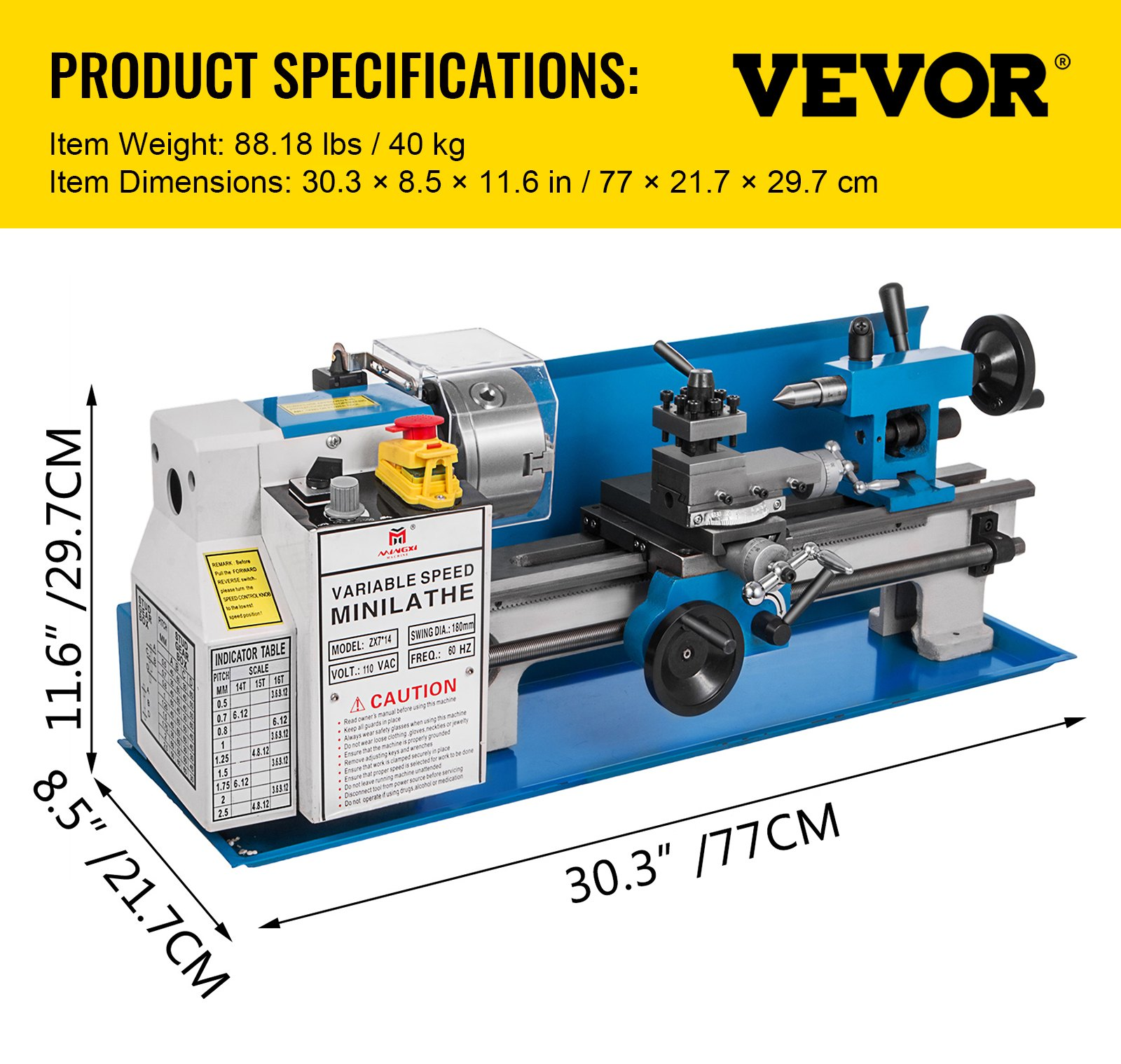 Torno de metal de 7x14 pulgadas, 550 W | VEVOR