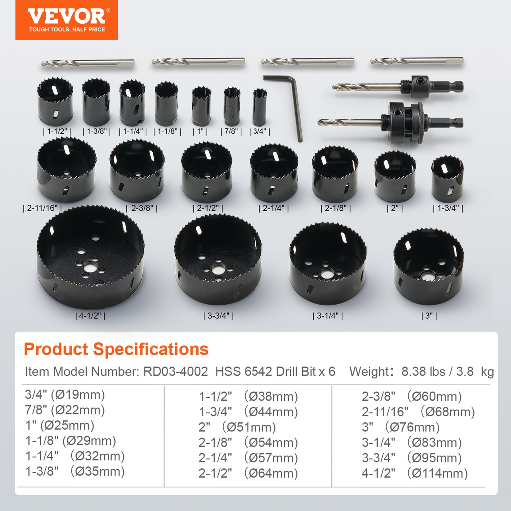 Kit de sierras de corona, 18 hojas de sierra | VEVOR