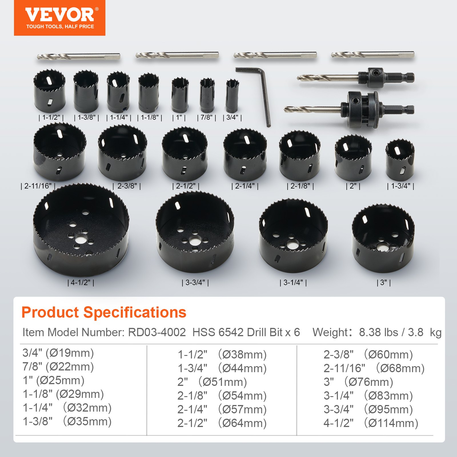 Kit de sierras de corona, 18 hojas de sierra | VEVOR