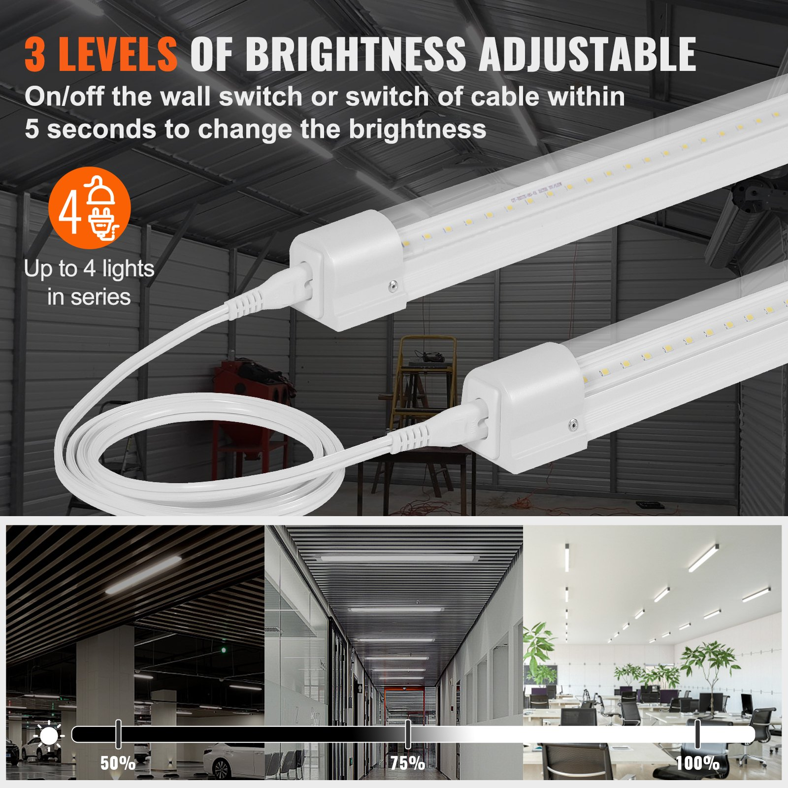 Paquete de 10 luces LED para taller, 2, 4 m (8 pies) | VEVOR