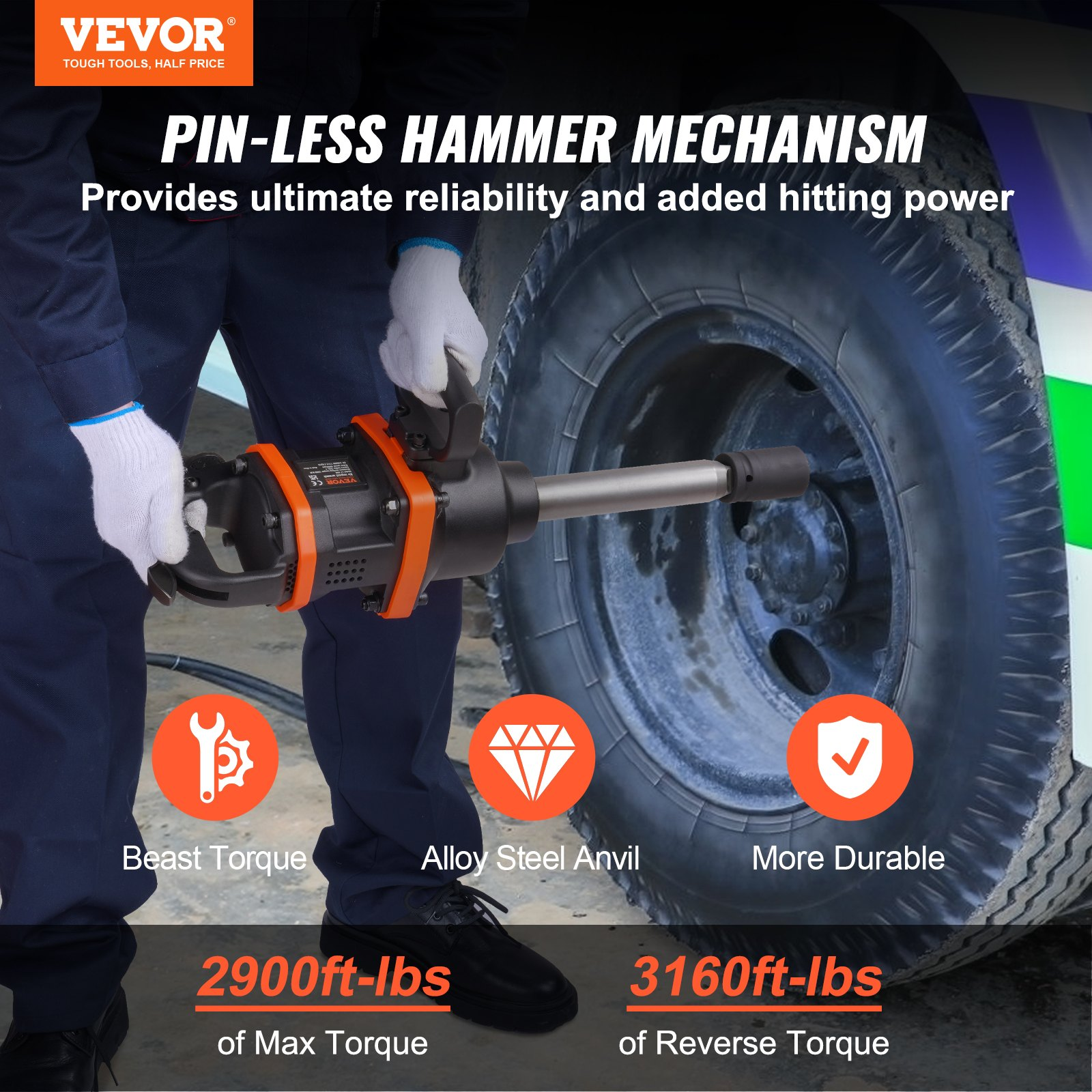 Llave de impacto neumática de 1 pulgada, 8 pulgadas | VEVOR