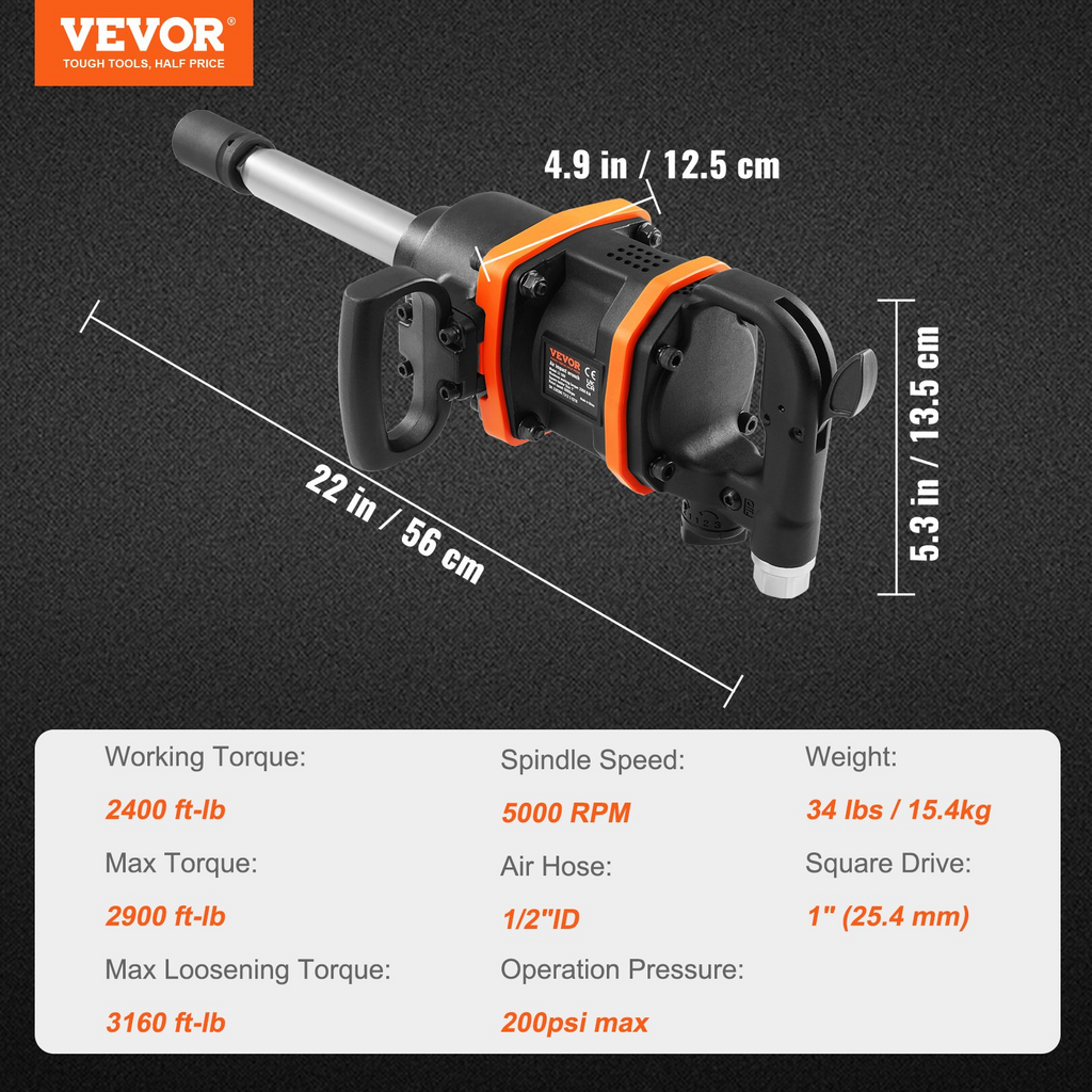 Llave de impacto neumática de 1 pulgada, 8 pulgadas | VEVOR