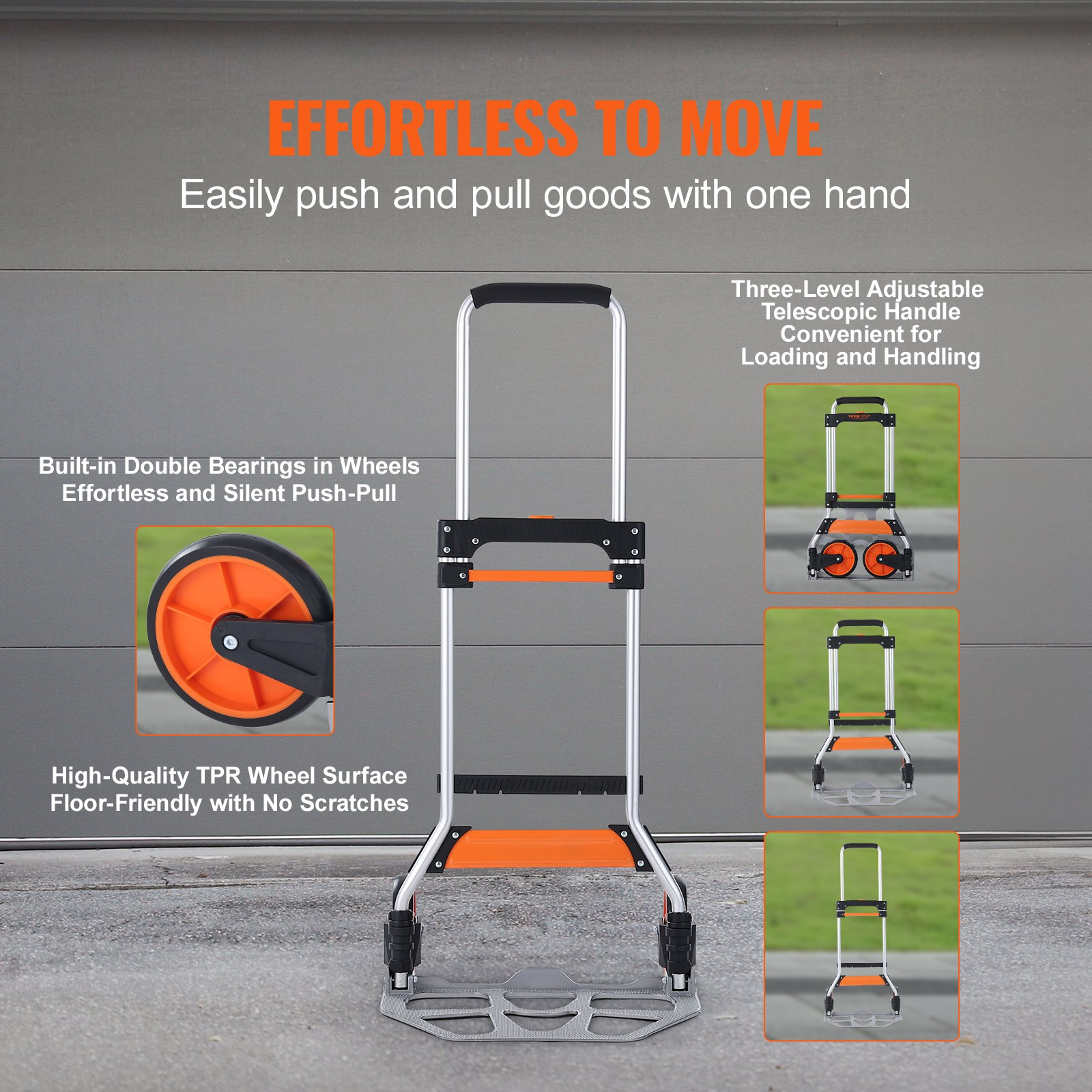 Carretilla plegable, capacidad de carga de 125 kg | VEVOR
