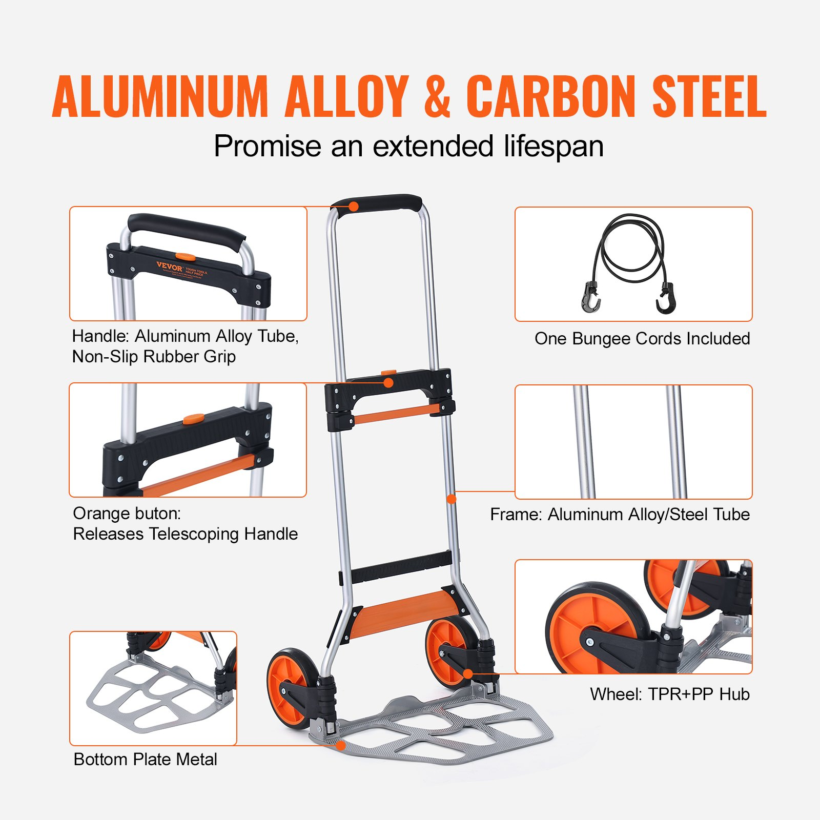 Carretilla plegable, capacidad de carga de 125 kg | VEVOR