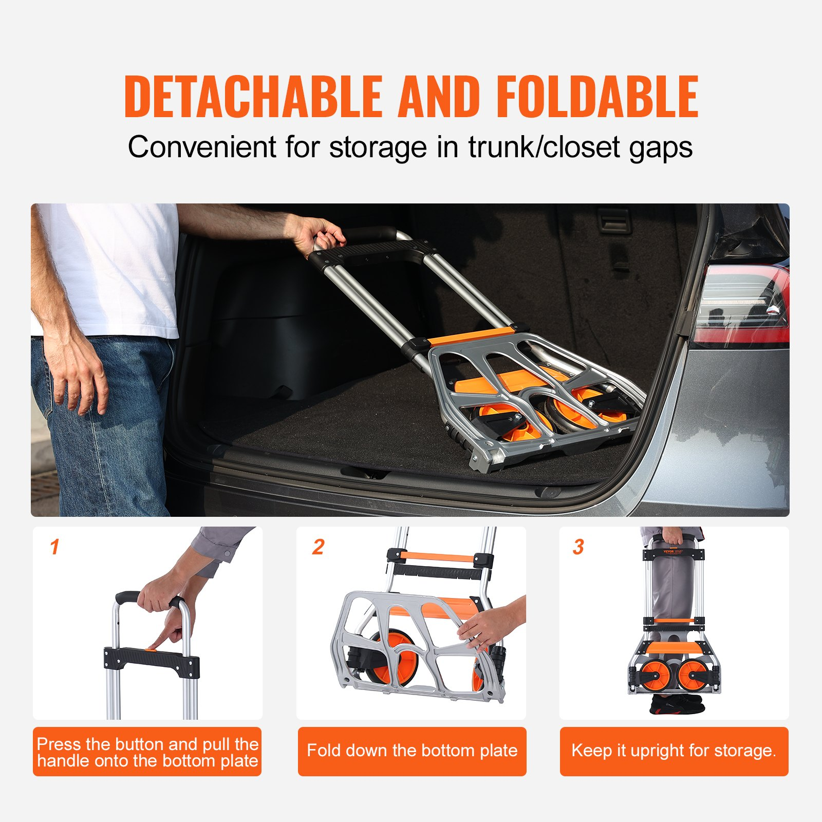 Carretilla plegable, capacidad de carga de 125 kg | VEVOR