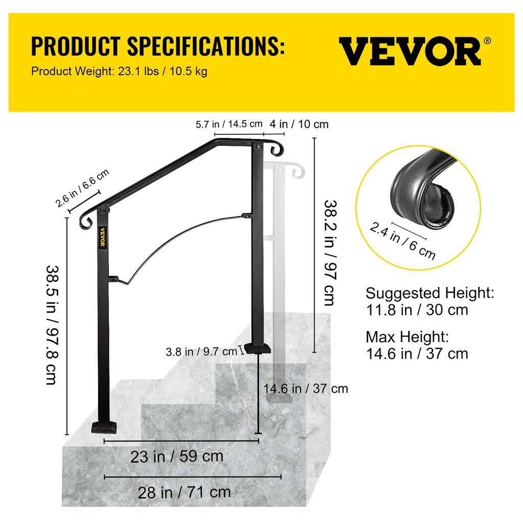 Barandillas para escaleras exteriores LTFS2H3BHS | VEVOR