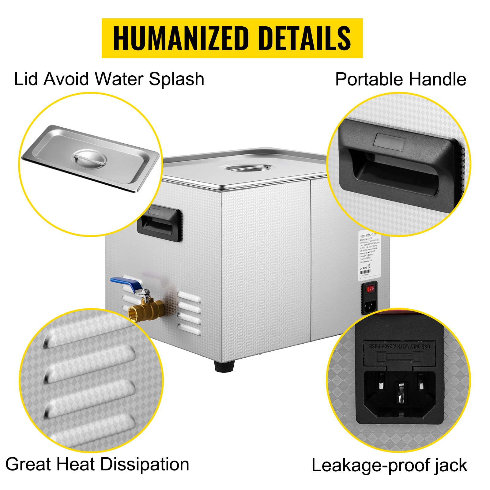 Limpiador ultrasónico 15L mejorado (calentador de 600 W | VEVOR