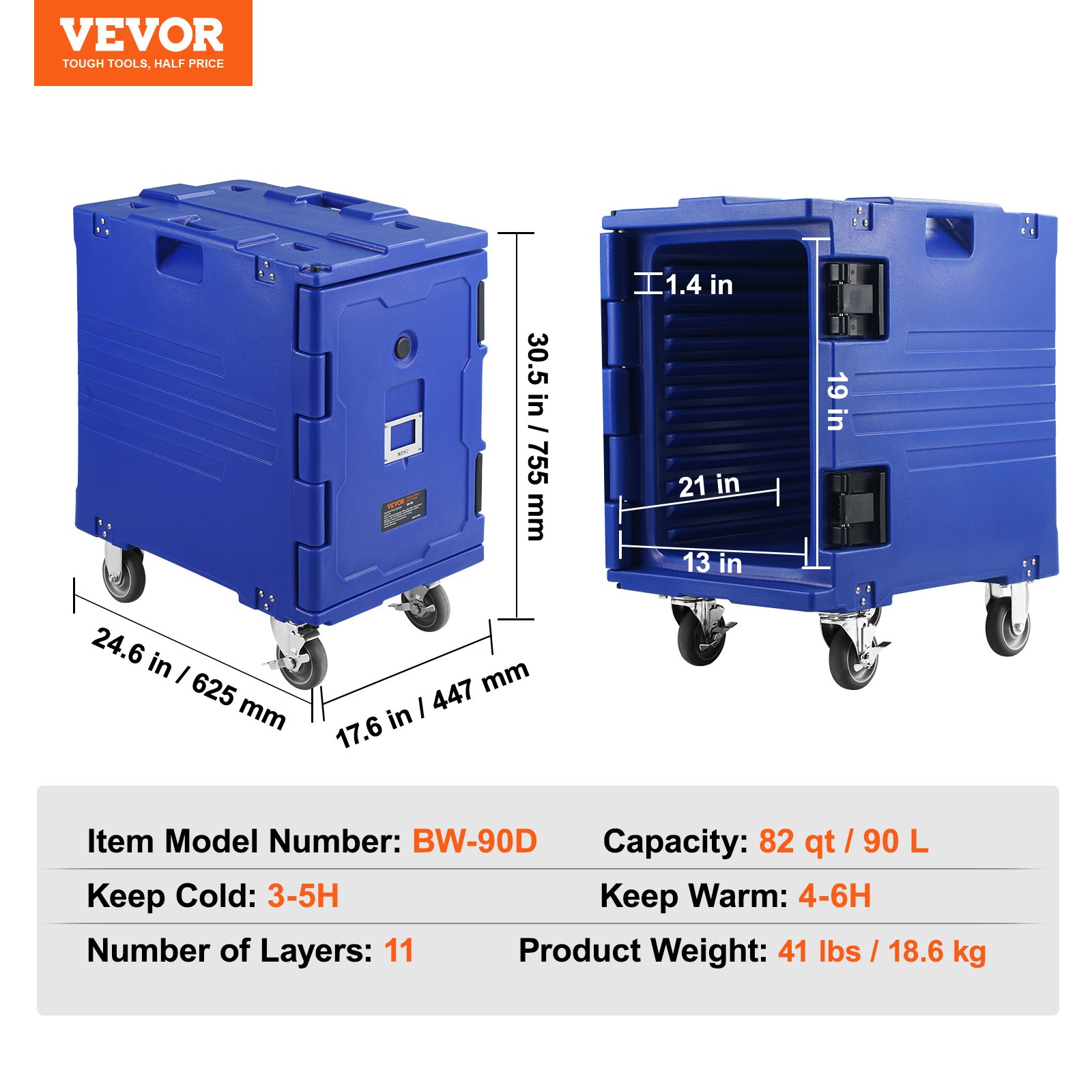 Transportador de bandejas de alimentos isotérmicos SPBWXL90 | VEVOR