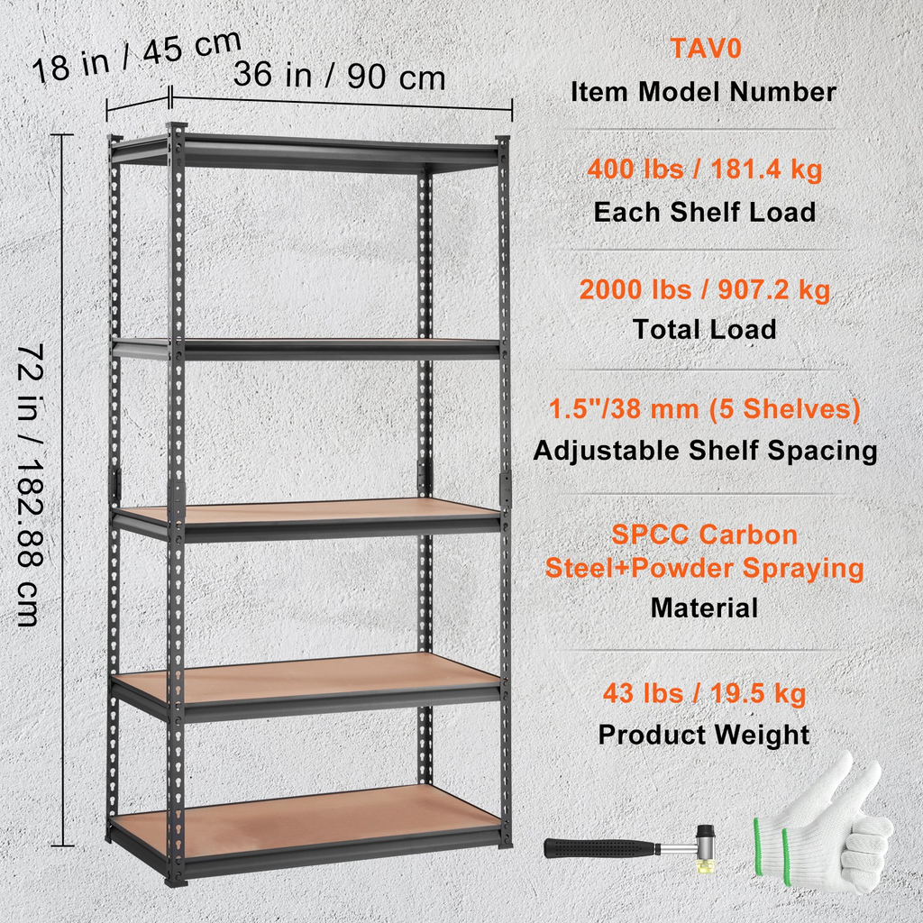 Estantería de almacenamiento, ajustable de 5 niveles SXHJC18DX3 | VEVOR