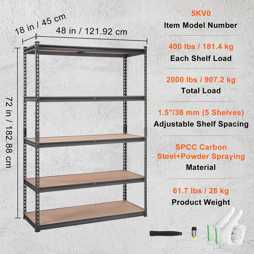 Estantería de almacenamiento, ajustable de 5 niveles | VEVOR