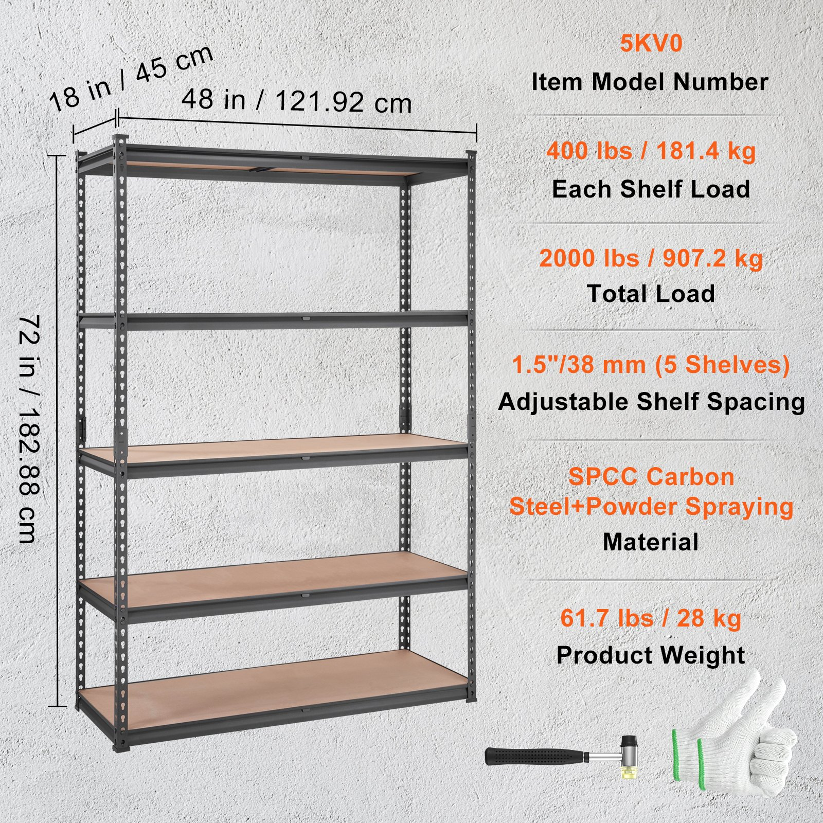 Estantería de almacenamiento, ajustable de 5 niveles | VEVOR
