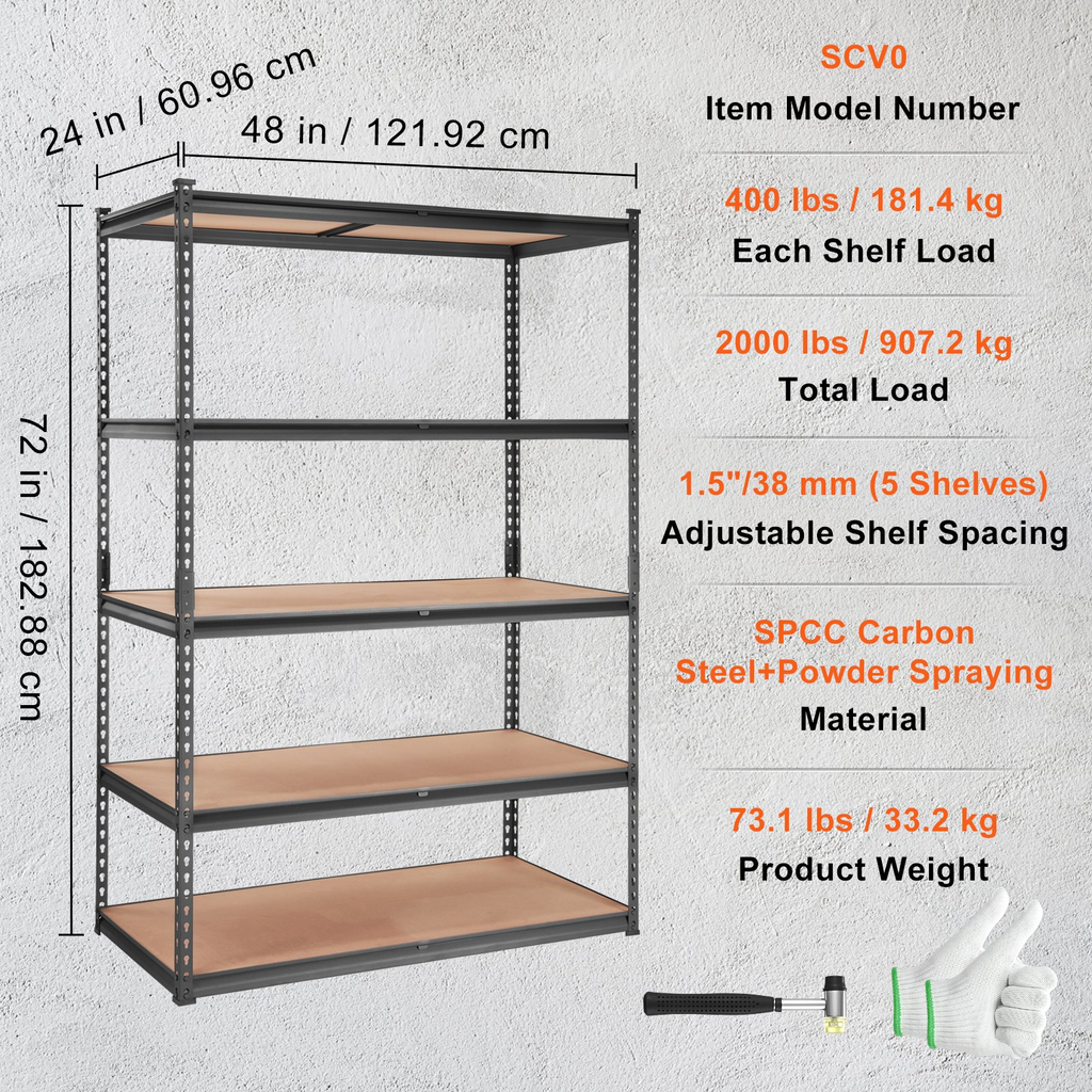 Estantería de almacenamiento, ajustable de 5 niveles, 907 kg | VEVOR