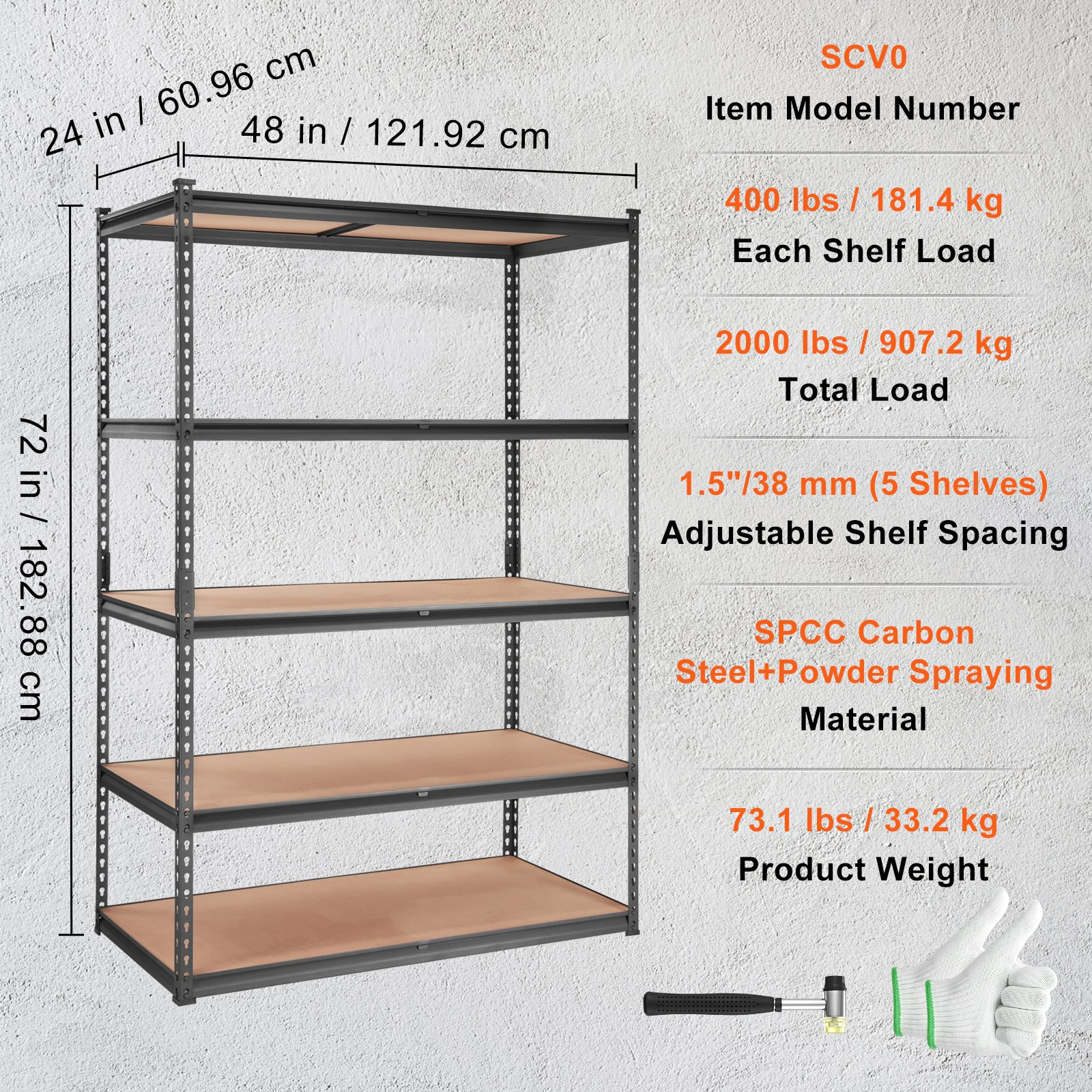 Estantería de almacenamiento, ajustable de 5 niveles, 907 kg | VEVOR