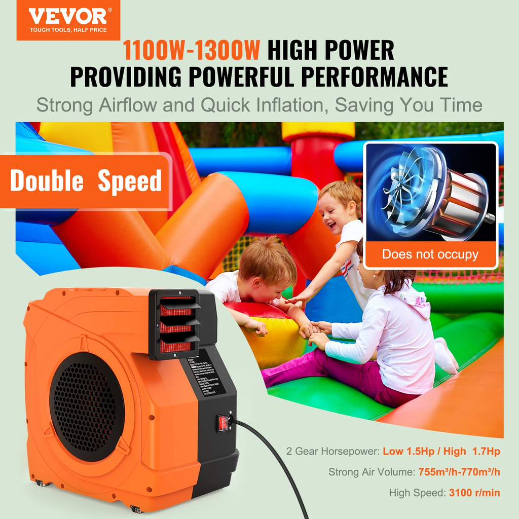 Soplador inflable, 1100 W, 1, 5 y 1, 7 HP | VEVOR