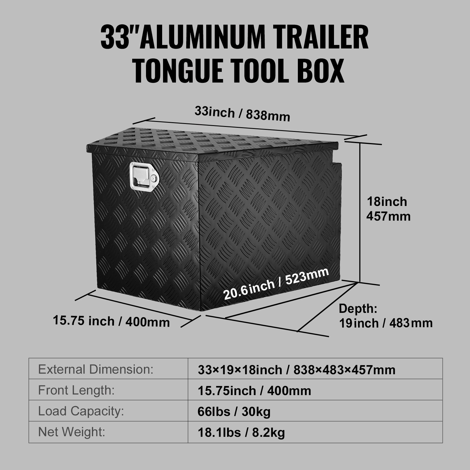 Caja de herramientas para enganche de remolque T33X19X18I | VEVOR