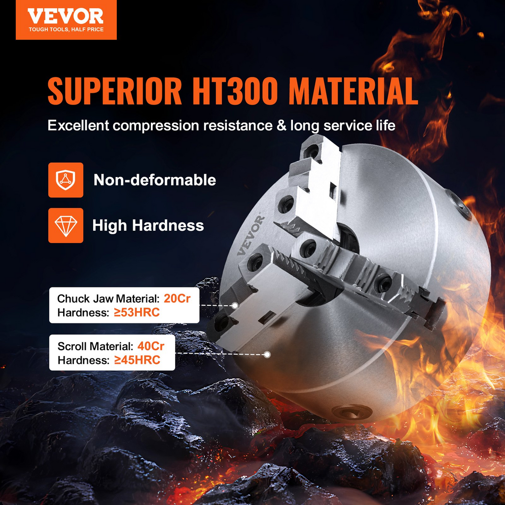 Mandril de torno de 3 mordazas, 10'' | VEVOR