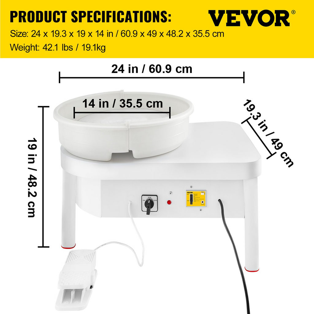 Torno de alfarería de 36 cm con pedal | VEVOR