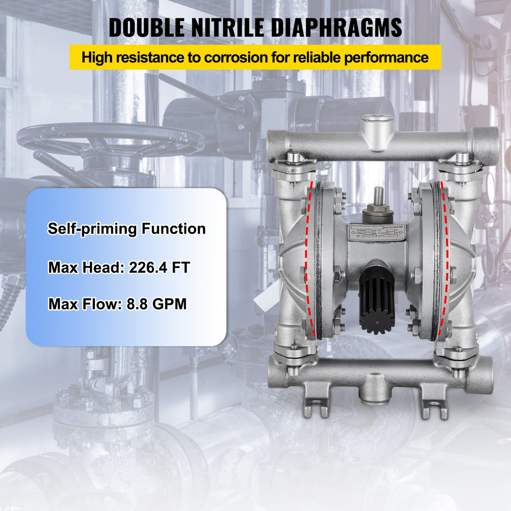 Bomba neumática de doble diafragma, 8.8 GPM | VEVOR