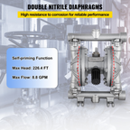 Bomba neumática de doble diafragma, 8.8 GPM | VEVOR