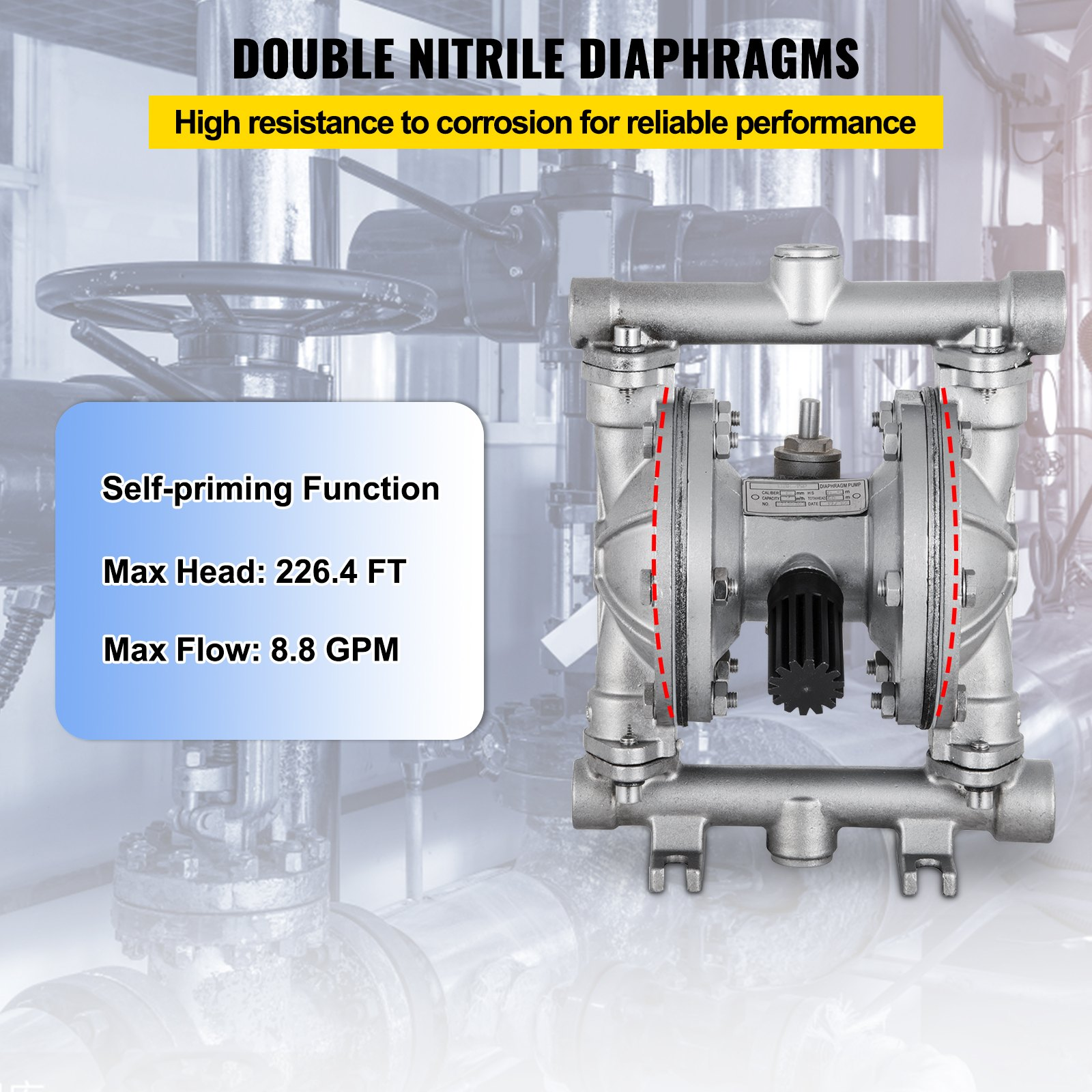Bomba neumática de doble diafragma, 8.8 GPM | VEVOR