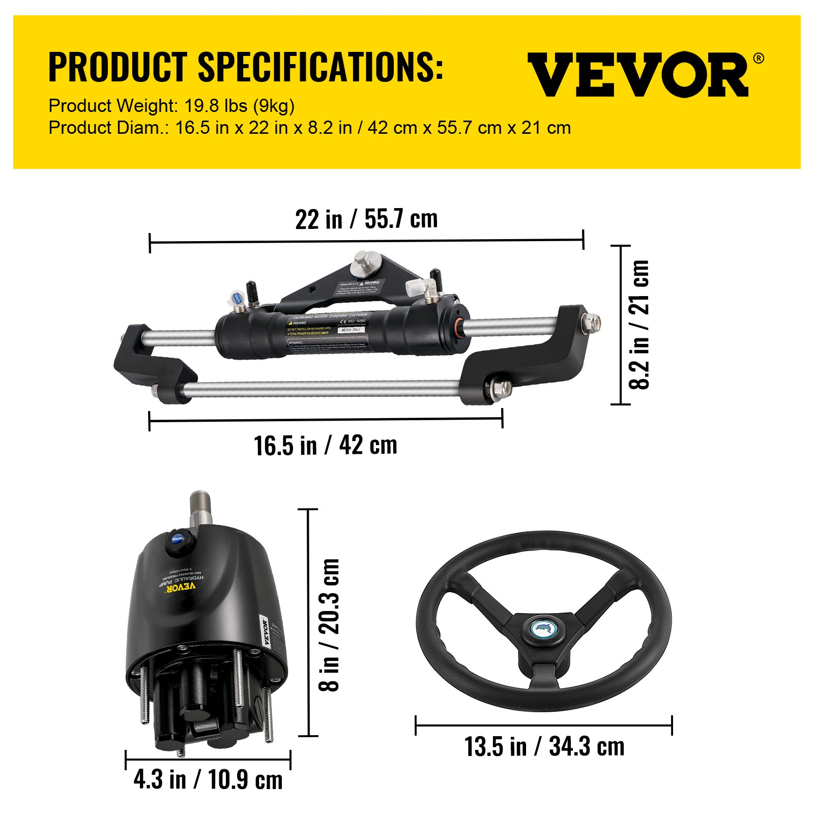 Kit de dirección hidráulica de 300 HP | VEVOR