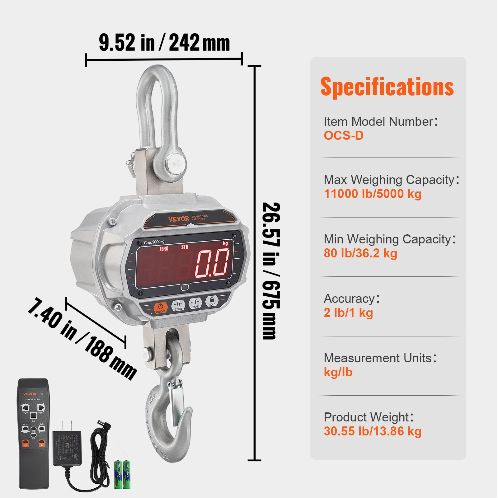 Balanza digital para grúa, 11000 lbs/5000 kg | VEVOR