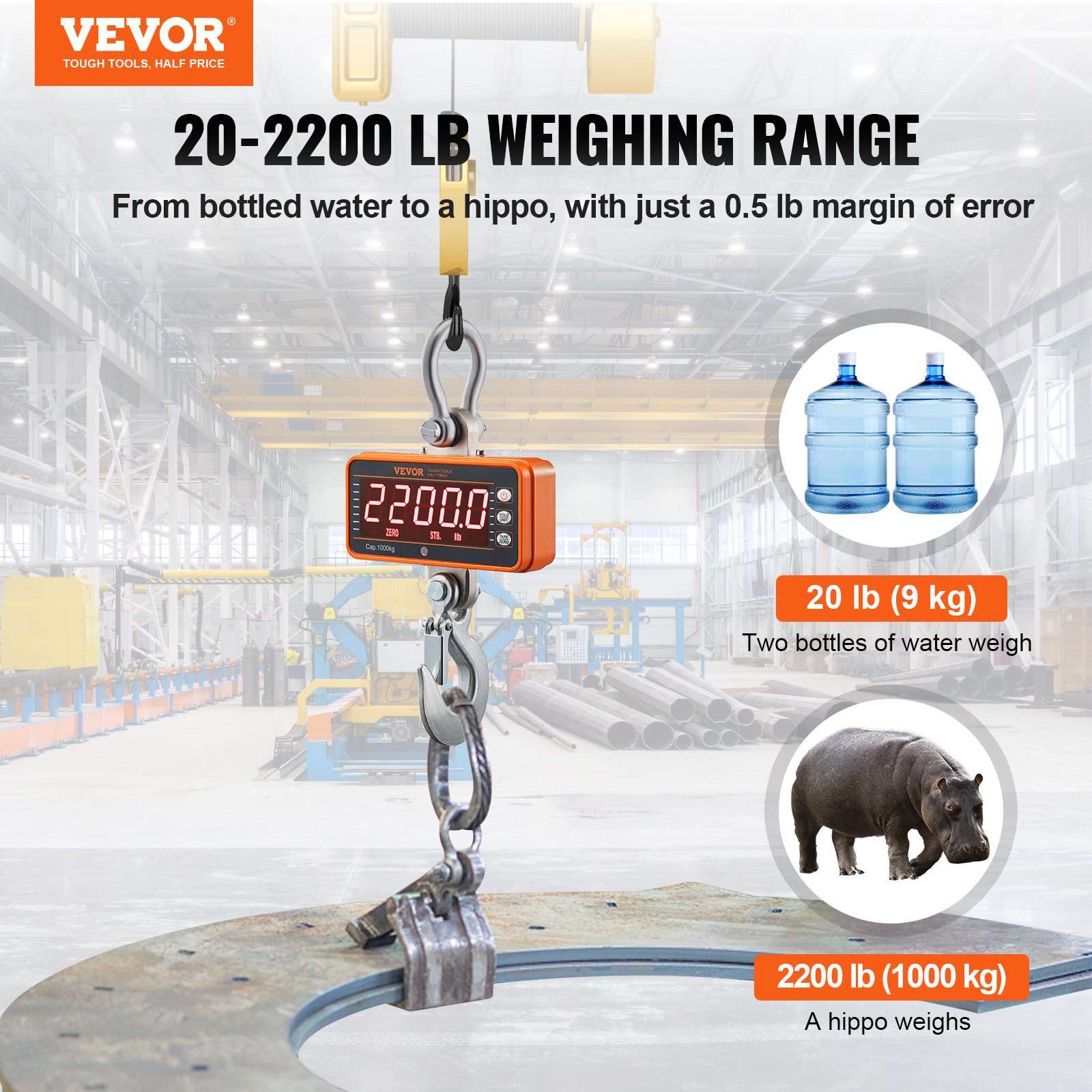Balanza digital para grúa, 1000 kg (2200 lbs) ZXDCZX200G | VEVOR