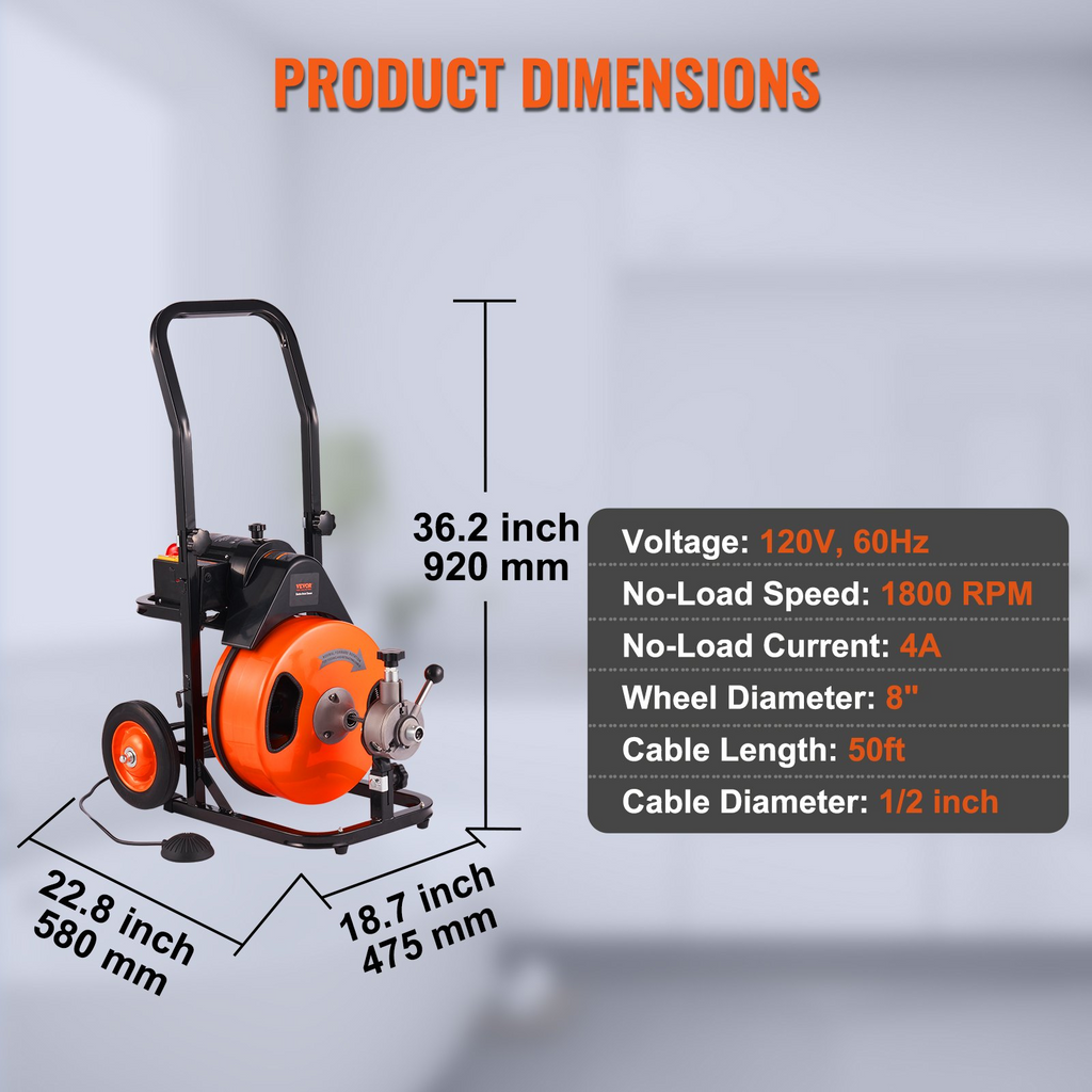 Máquina desatascadora de 15, 2 m x 1, 27 cm | VEVOR