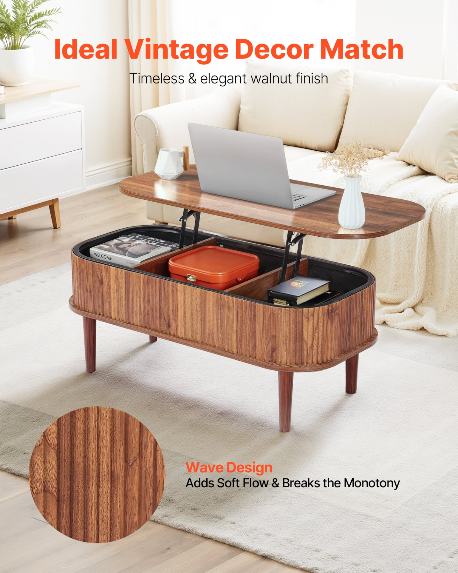 Mesa de centro de 99, 4 cm con tapa elevable | VEVOR