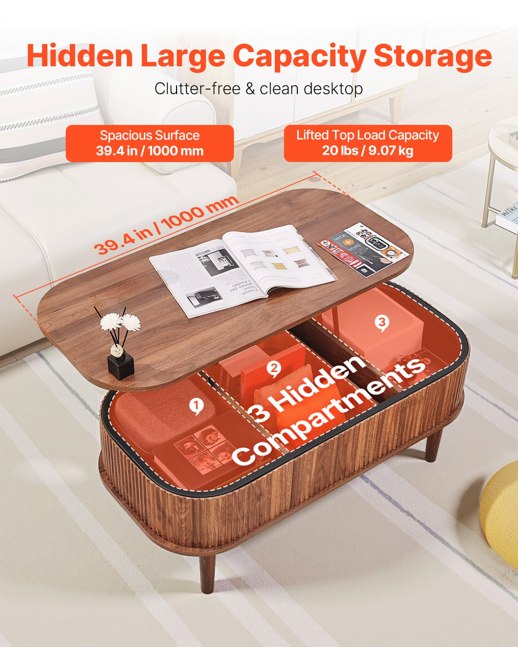 Mesa de centro de 99, 4 cm con tapa elevable | VEVOR
