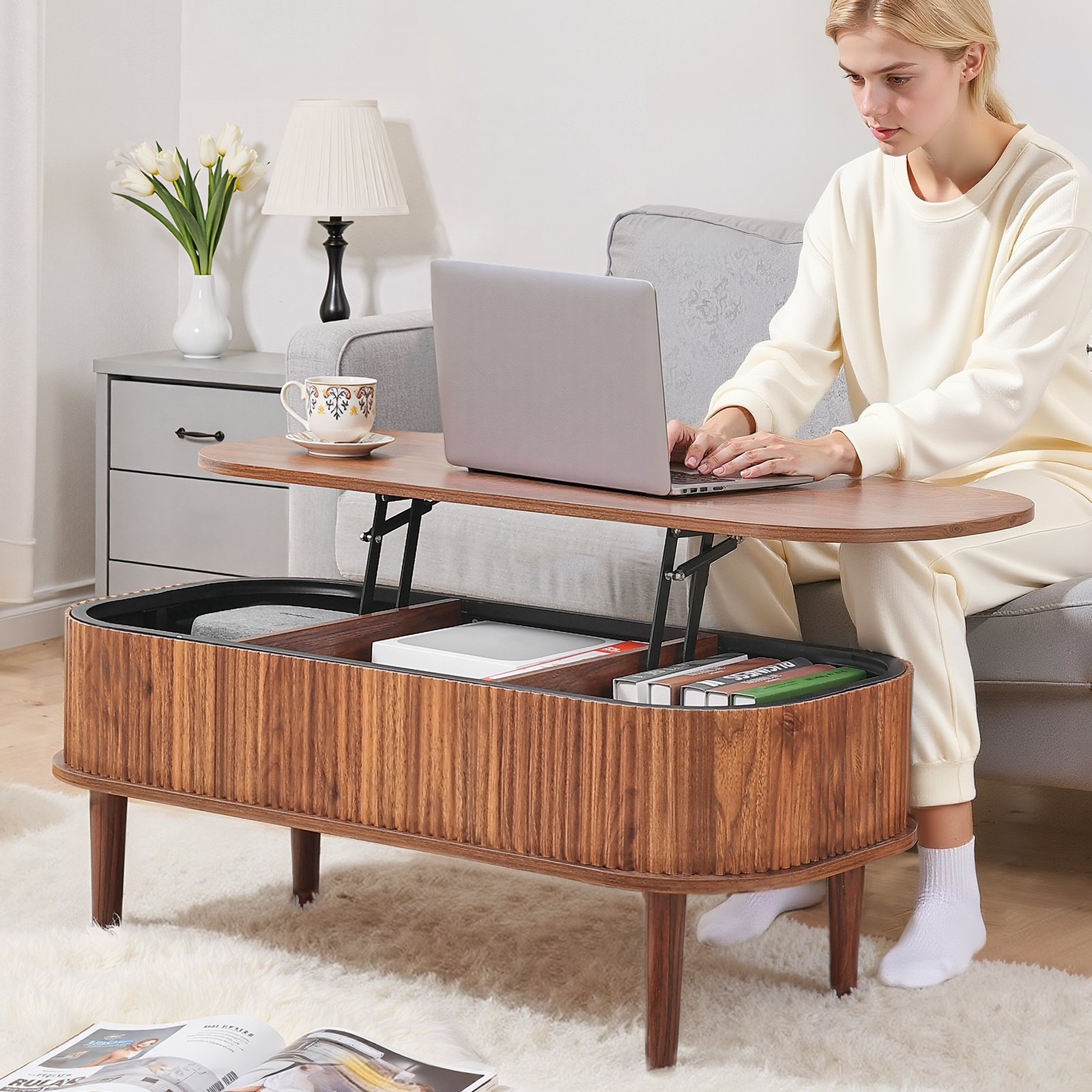 Mesa de centro de 99, 4 cm con tapa elevable | VEVOR