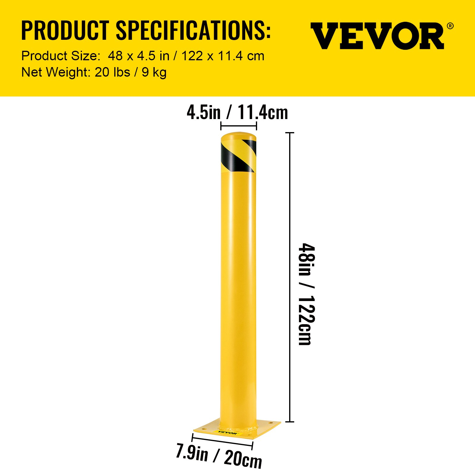 Bolardo de seguridad de 122 x | VEVOR