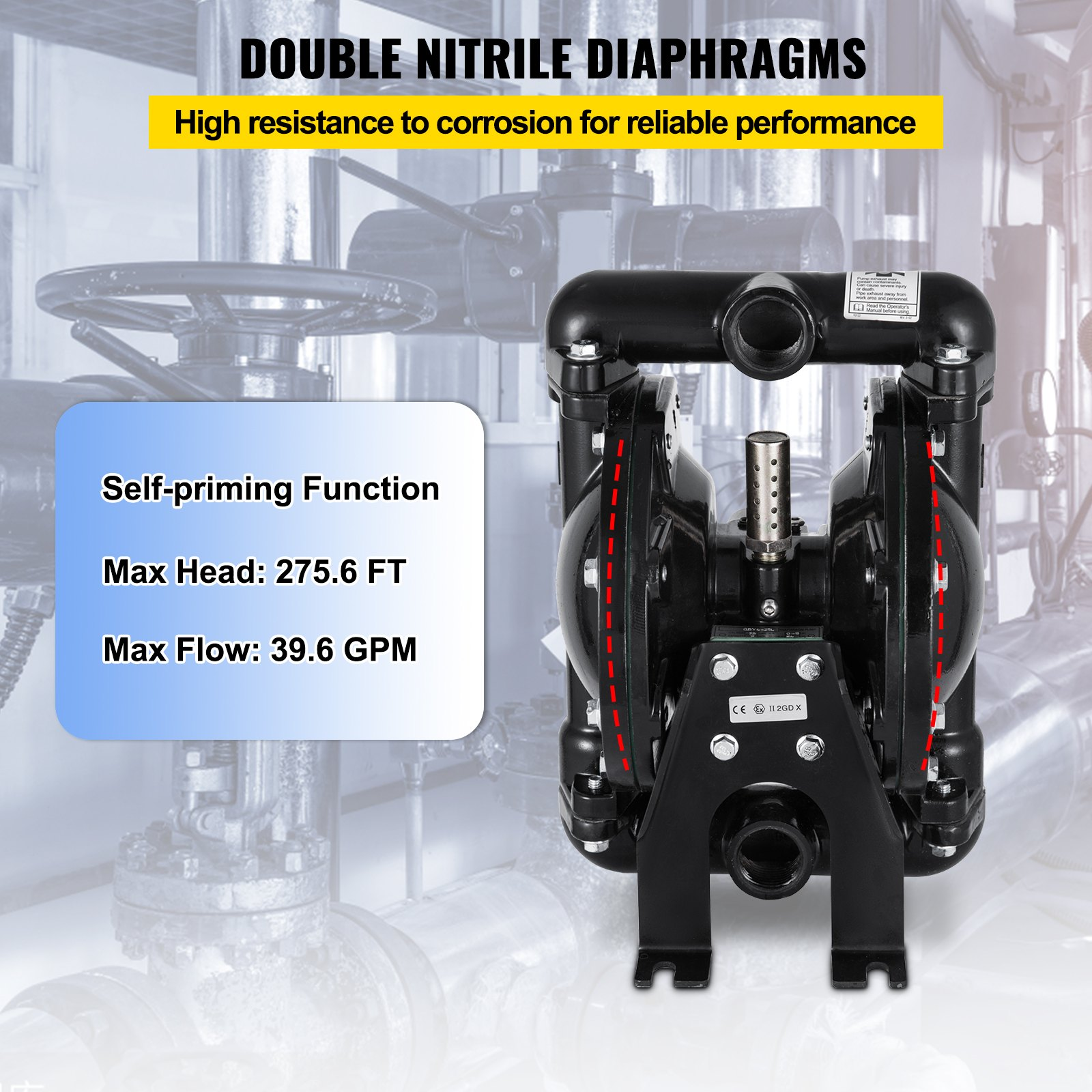 Bomba neumática de doble diafragma, 120 PSI | VEVOR