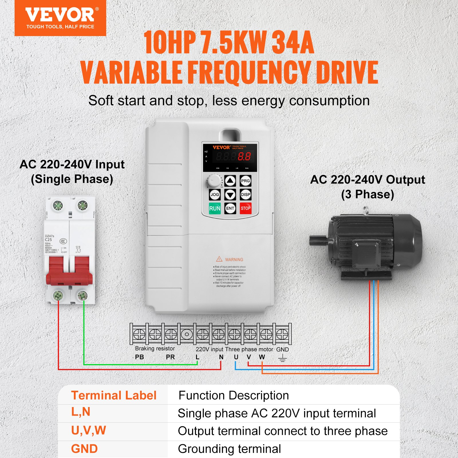 Variador de frecuencia de 7, 5 kW | VEVOR