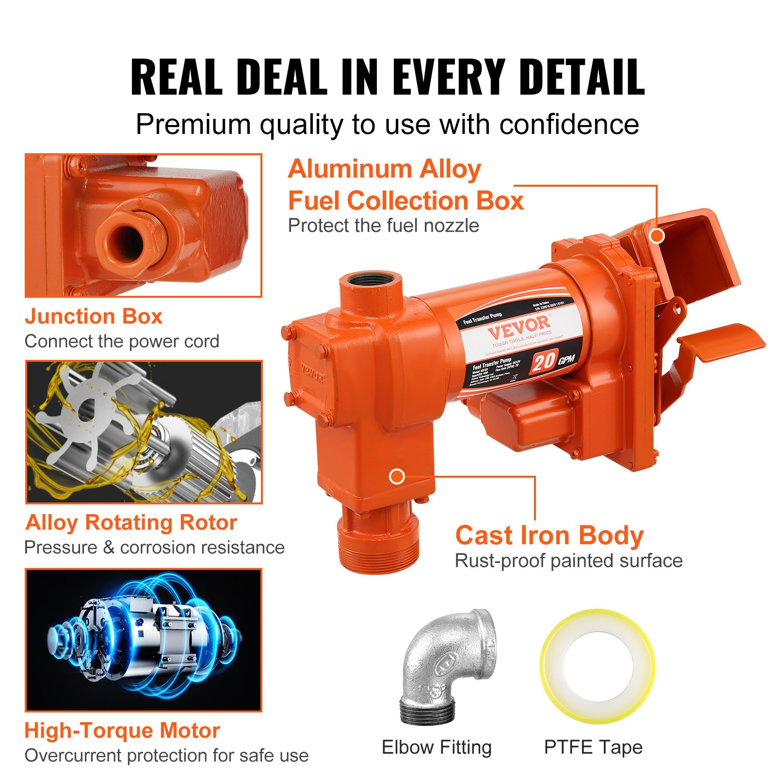 Bomba de transferencia de combustible, 12 V CC, 4 HP | VEVOR