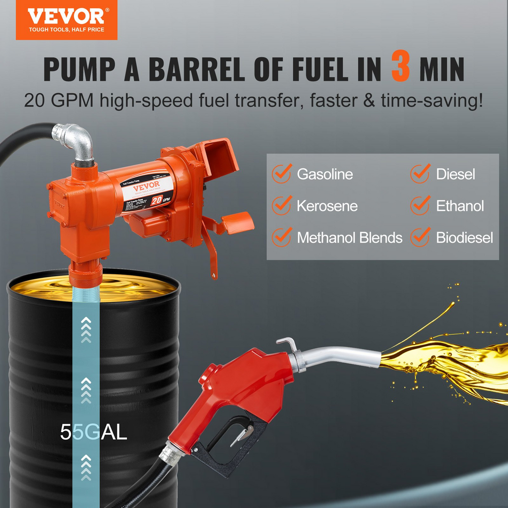 Bomba de transferencia de combustible, 12 V CC, 20 GPM | VEVOR