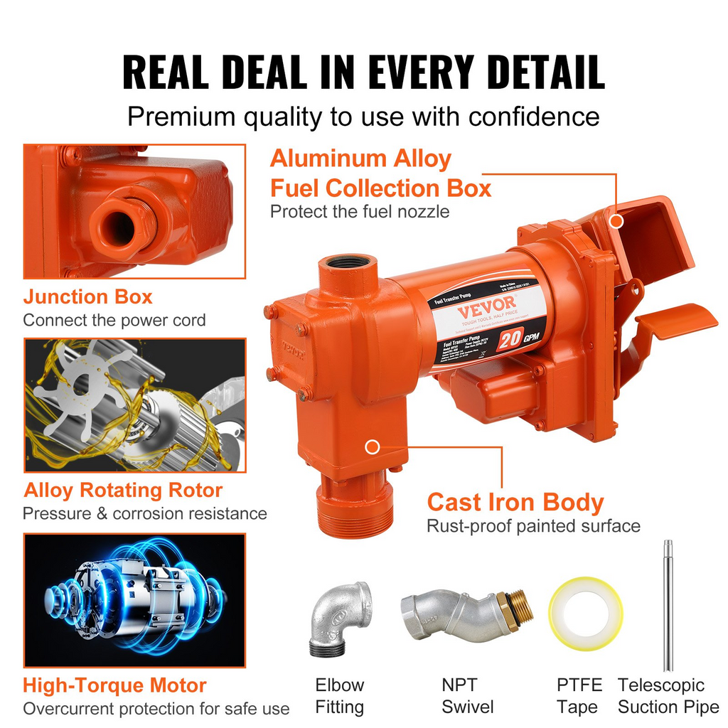 Bomba de transferencia de combustible, 12 V CC, 20 GPM | VEVOR