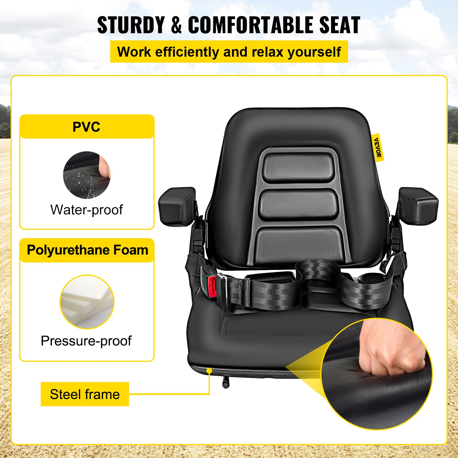 Asiento universal plegable para montacargas con cinturón | VEVOR