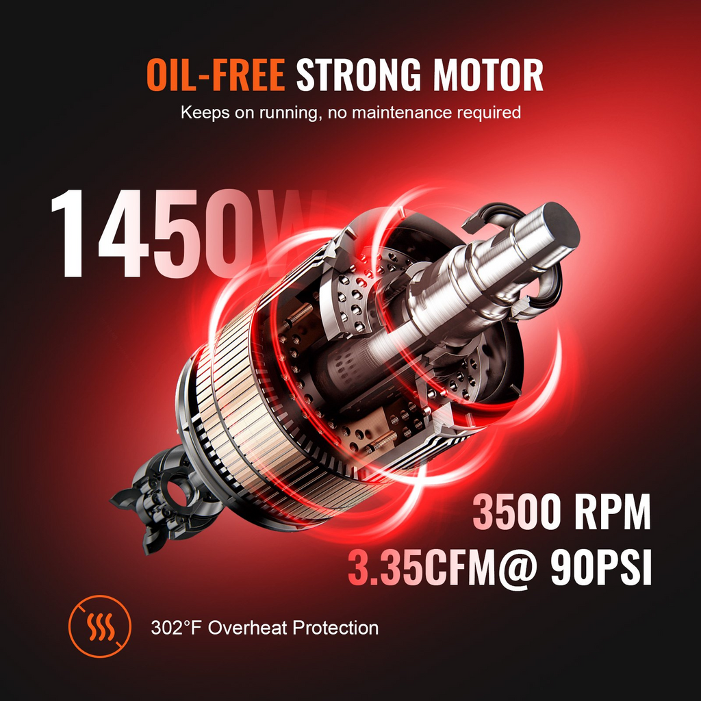 Compresor de aire de 6.3 galones, 2 HP, 3.35 CFM a 90 PSI | VEVOR