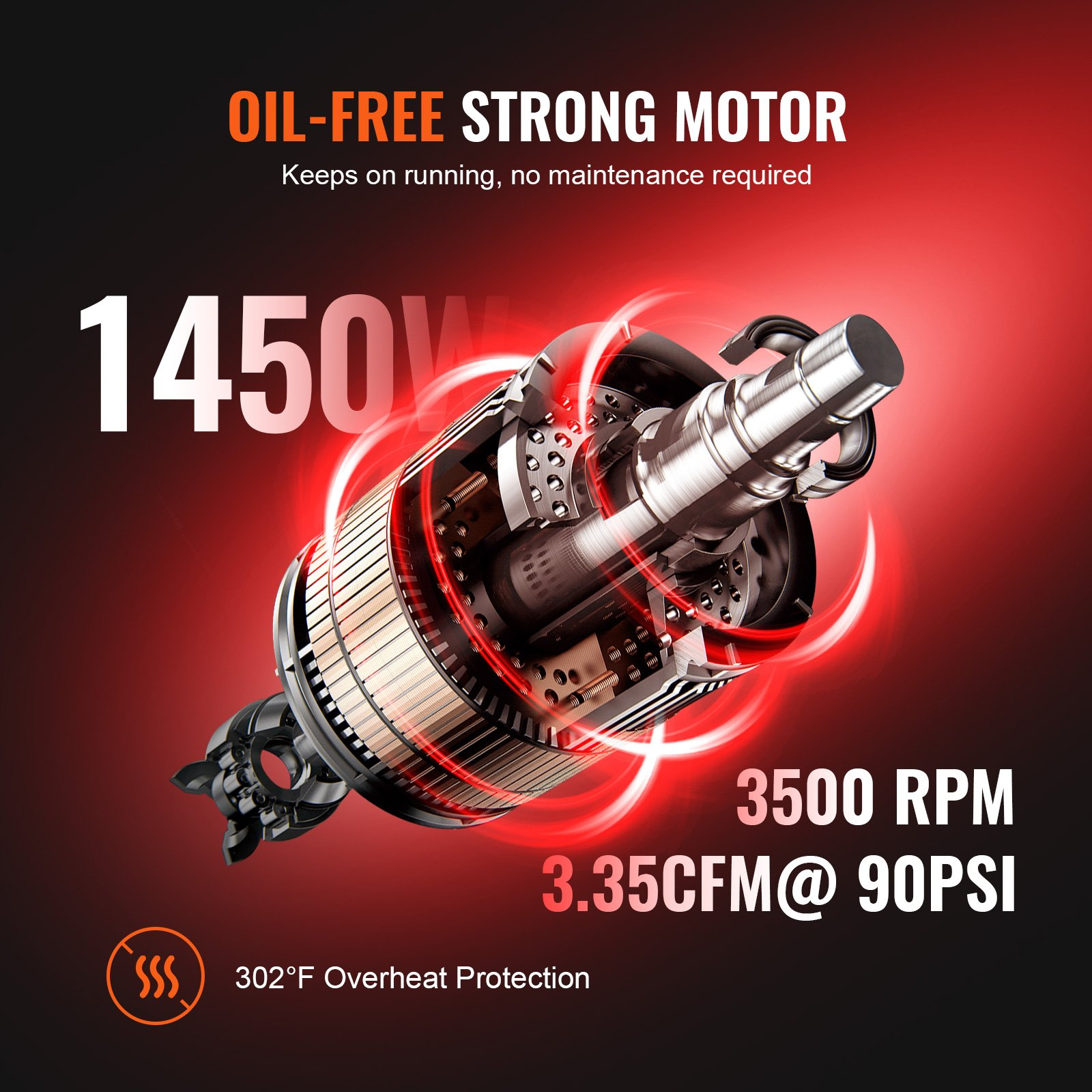 Compresor de aire de 6.3 galones, 2 HP, 3.35 CFM a 90 PSI | VEVOR