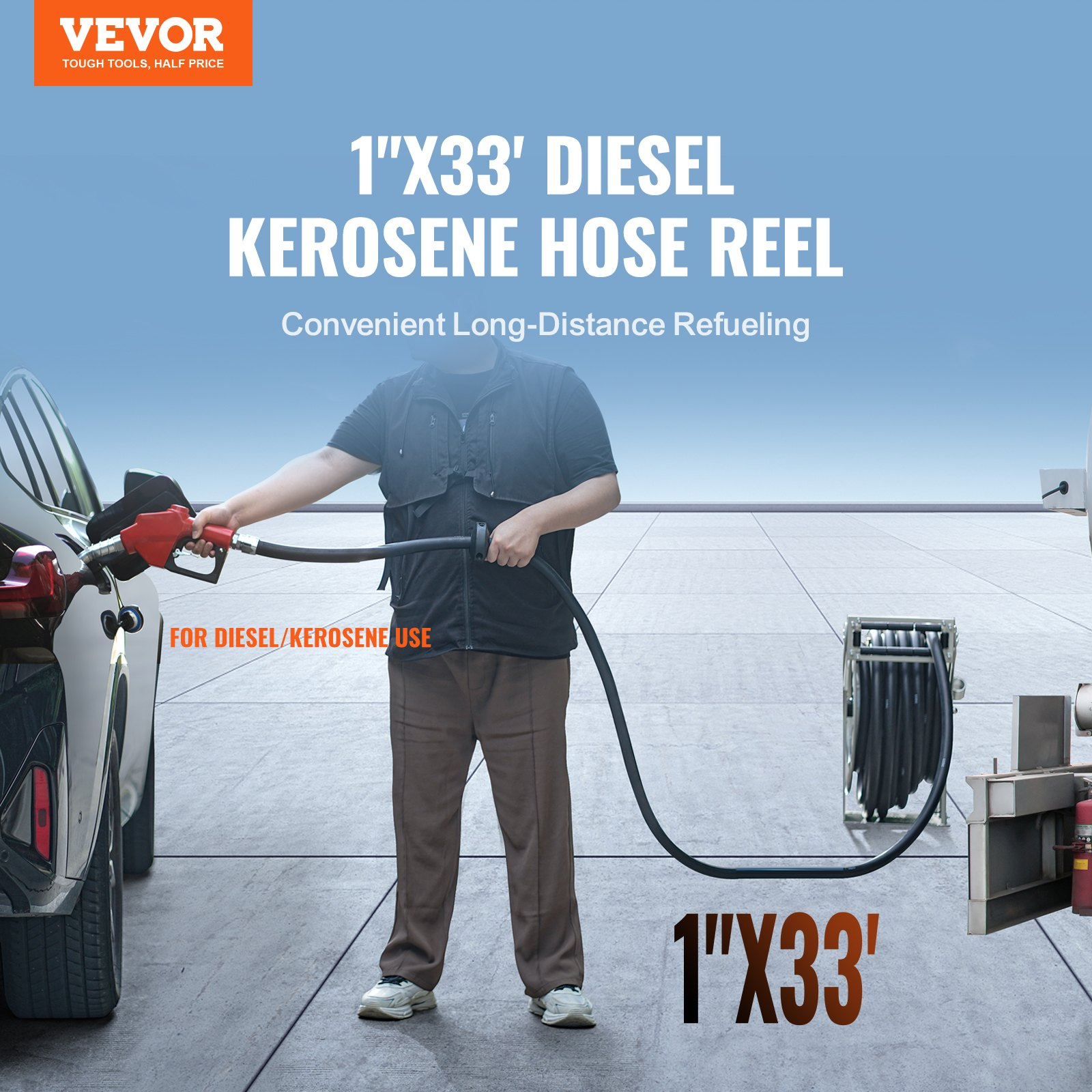 Carrete de manguera de combustible, 2, 54 cm x | VEVOR