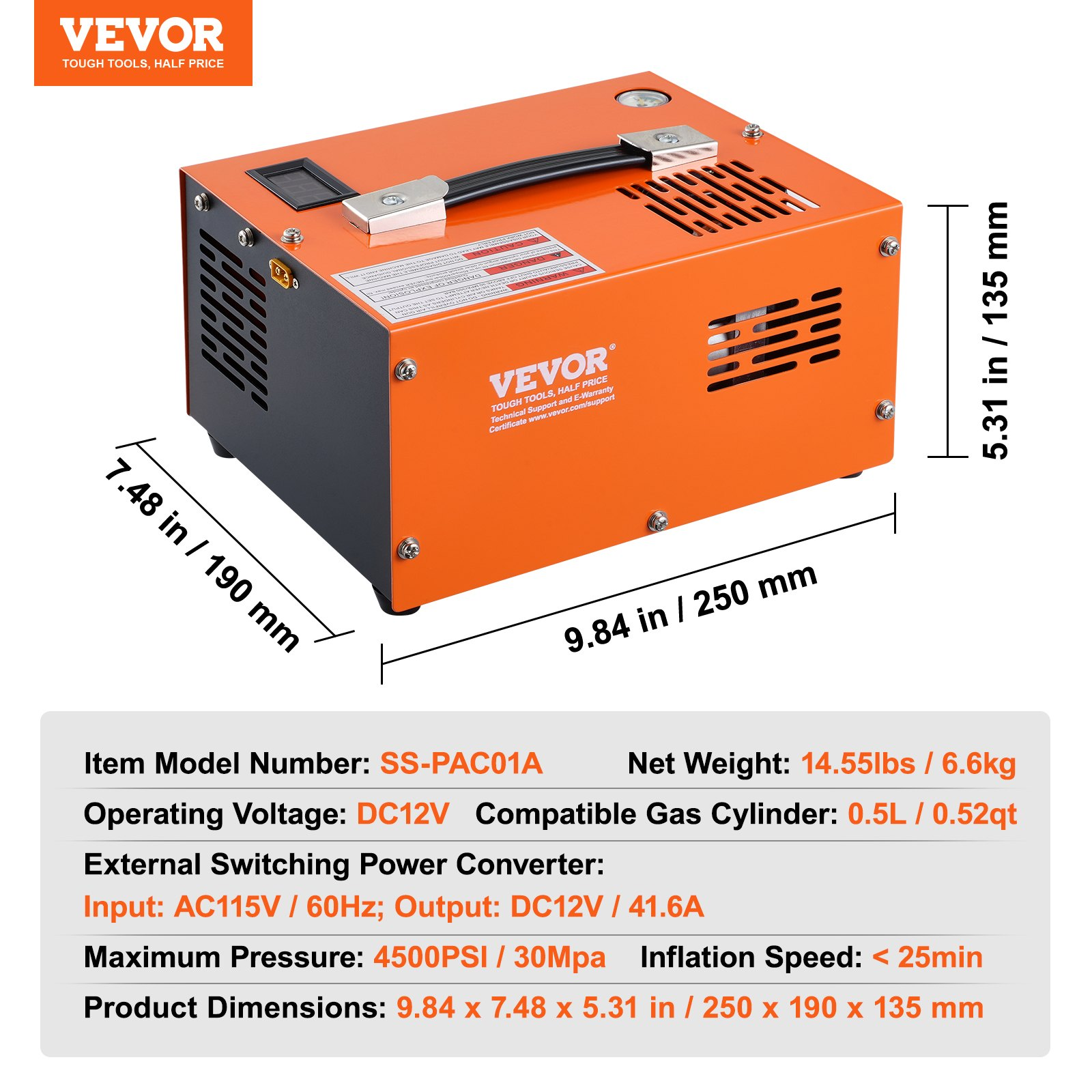 Compresor de aire PCP, 4500 PSI | VEVOR