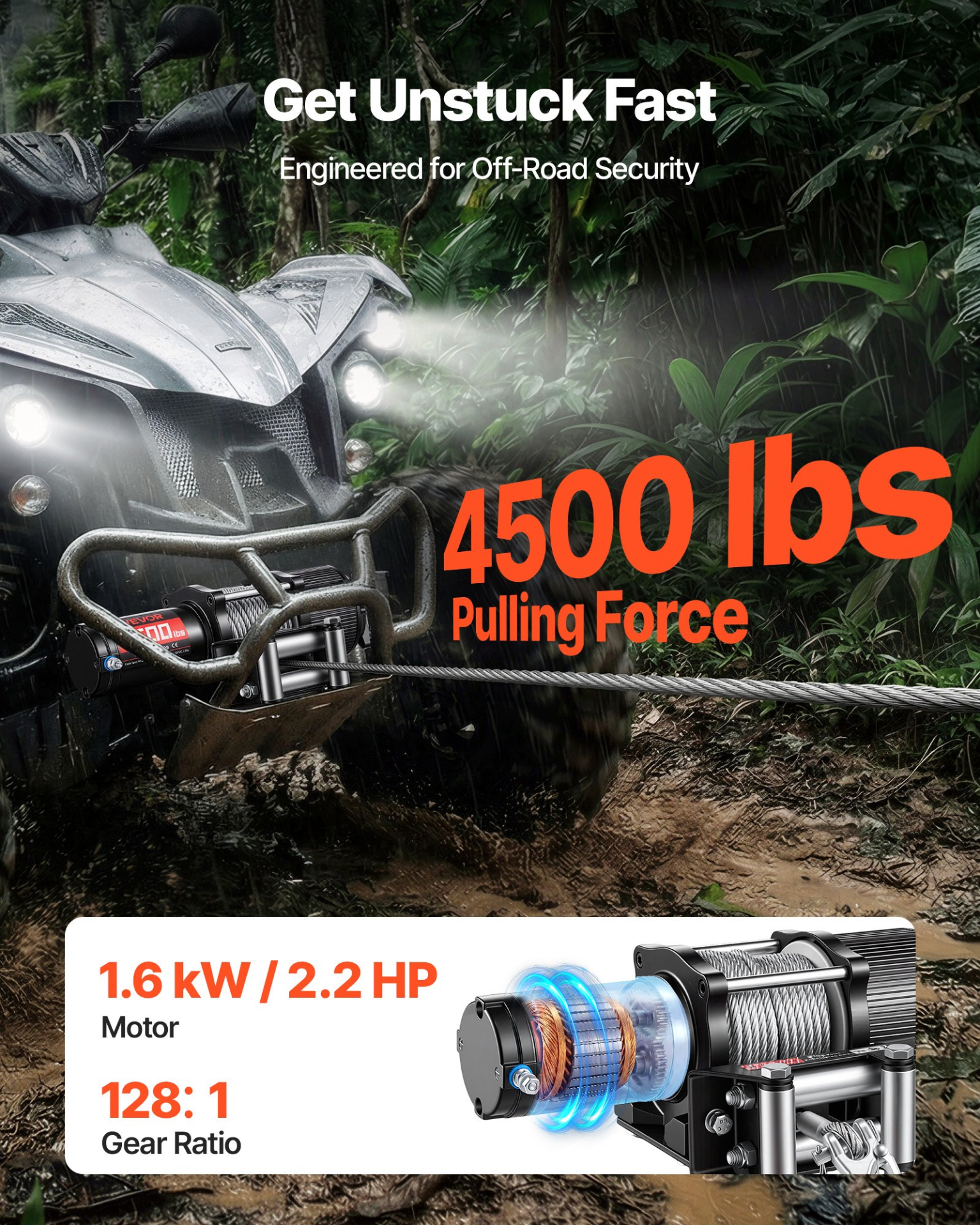 Cabrestante eléctrico de 4500 lbs | VEVOR