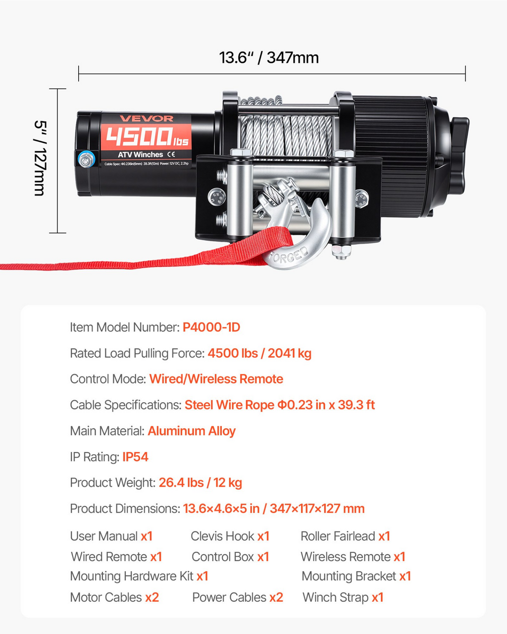 Cabrestante eléctrico de 4500 lbs | VEVOR