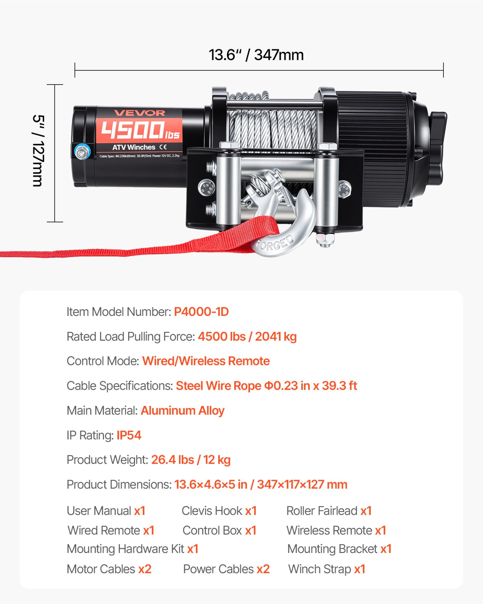 Cabrestante eléctrico de 4500 lbs | VEVOR