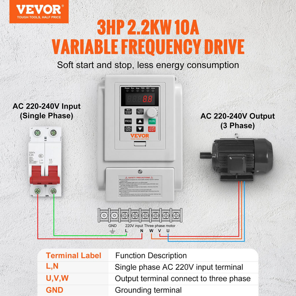 Variador de frecuencia VFD de 2, 2 kW | VEVOR