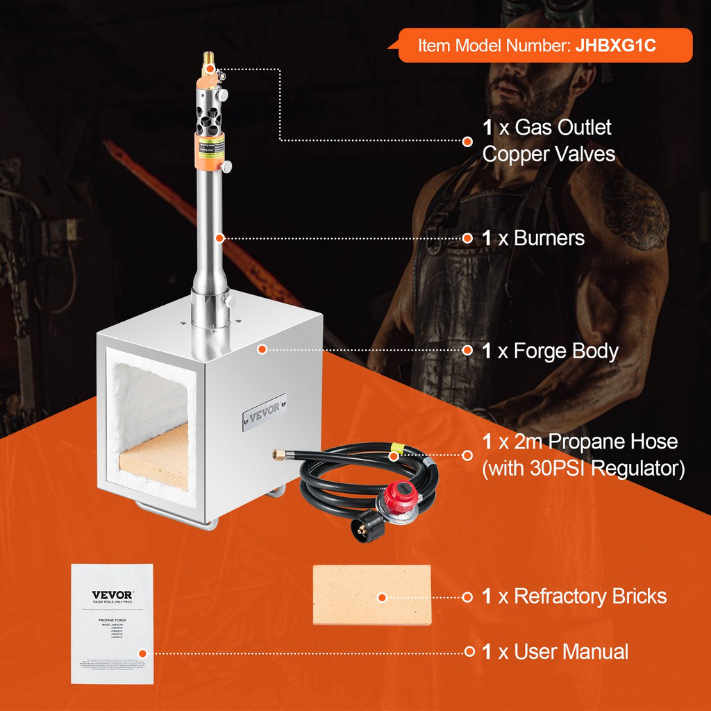 Fragua portátil de propano, 1 quemador, 1370 °C | VEVOR