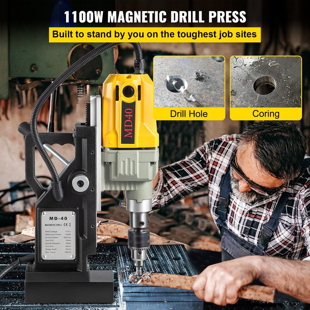 Taladro magnético, 1100 W, diámetro de perforación, 580 RPM | VEVOR