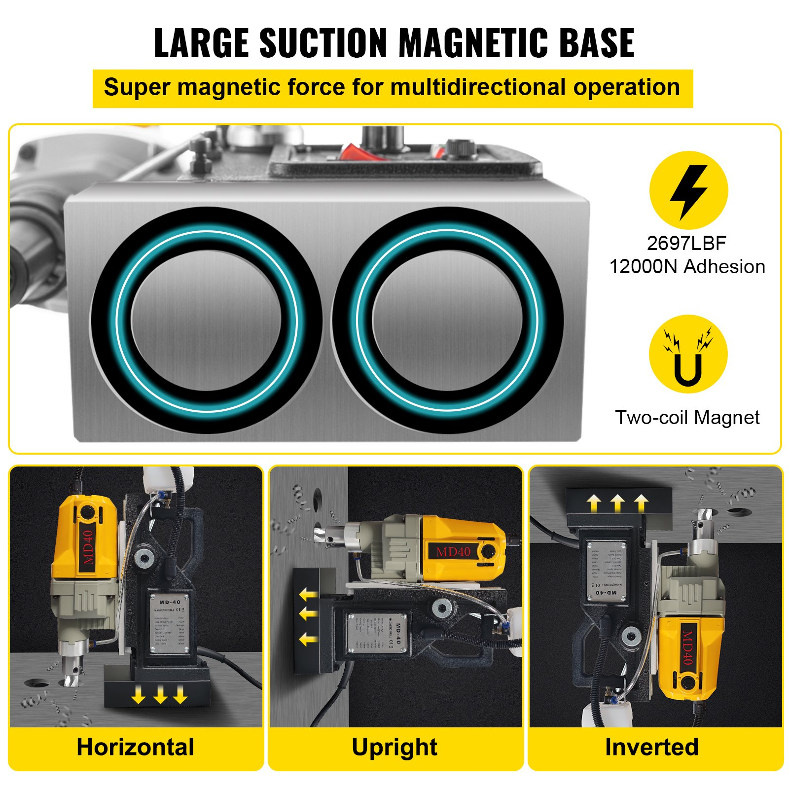 Taladro magnético, 1100 W, diámetro de perforación, 580 RPM | VEVOR