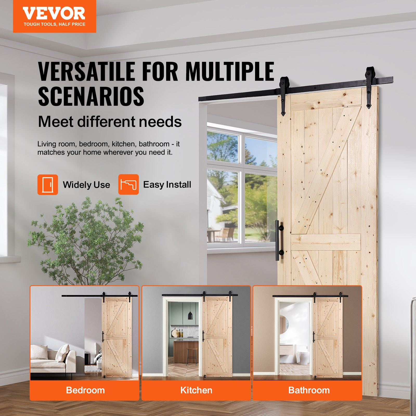 Puerta corrediza de granero con kit de herrajes, 213 cm | VEVOR